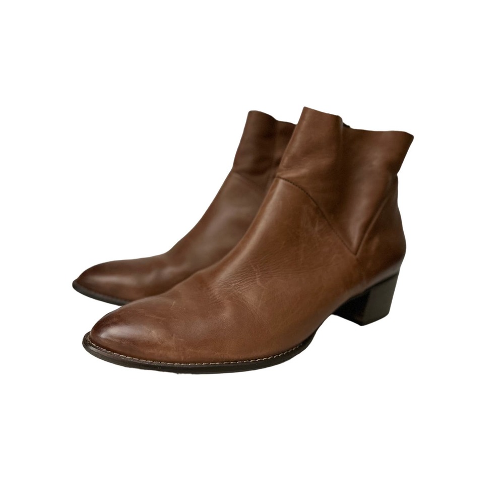 Paul Green Nelly Brown Leather Block Heel Ankle Boots US Size 9